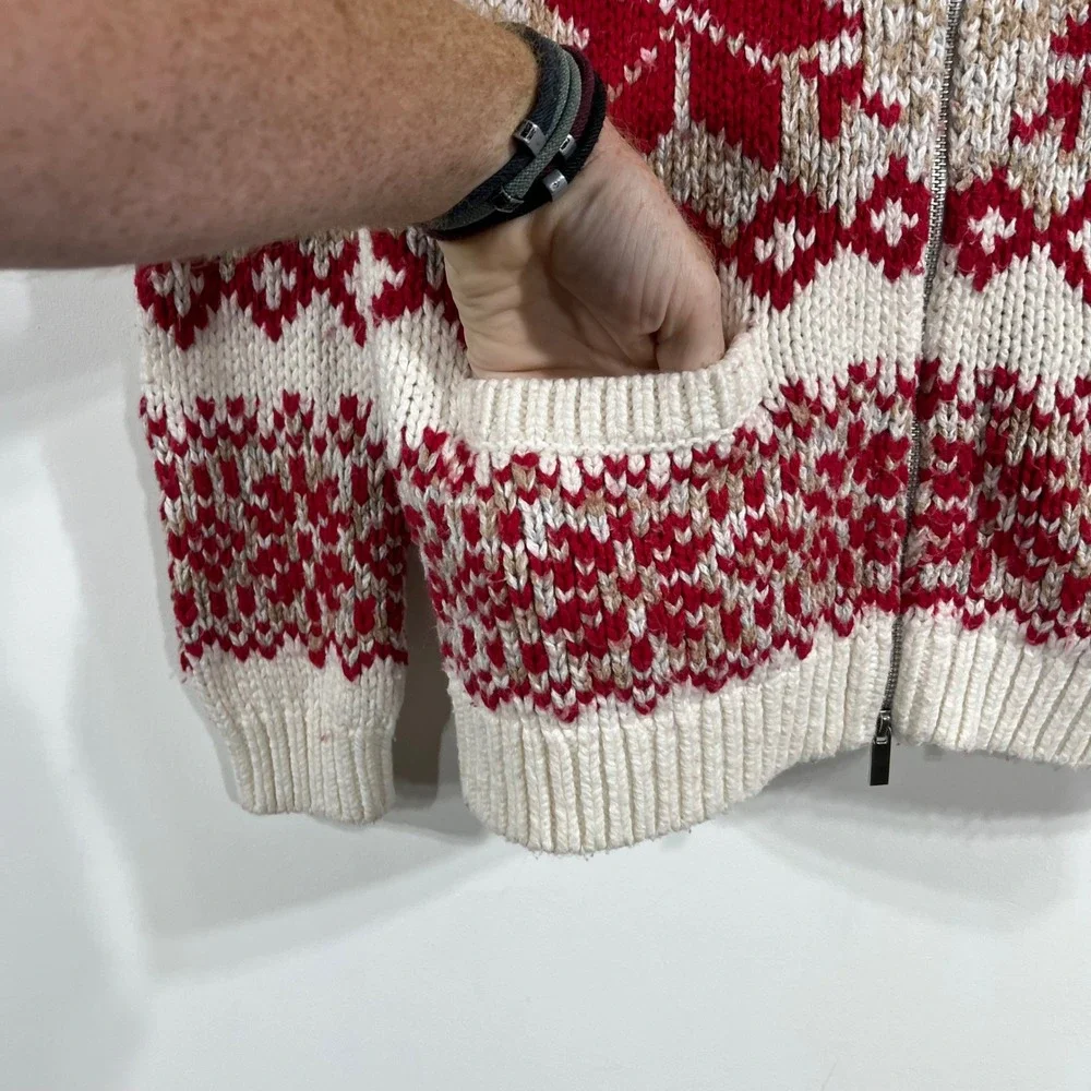 Lands End Womens Fair Isle Reindeer Zip Front Cardigan Sweater Small Nordic Ski